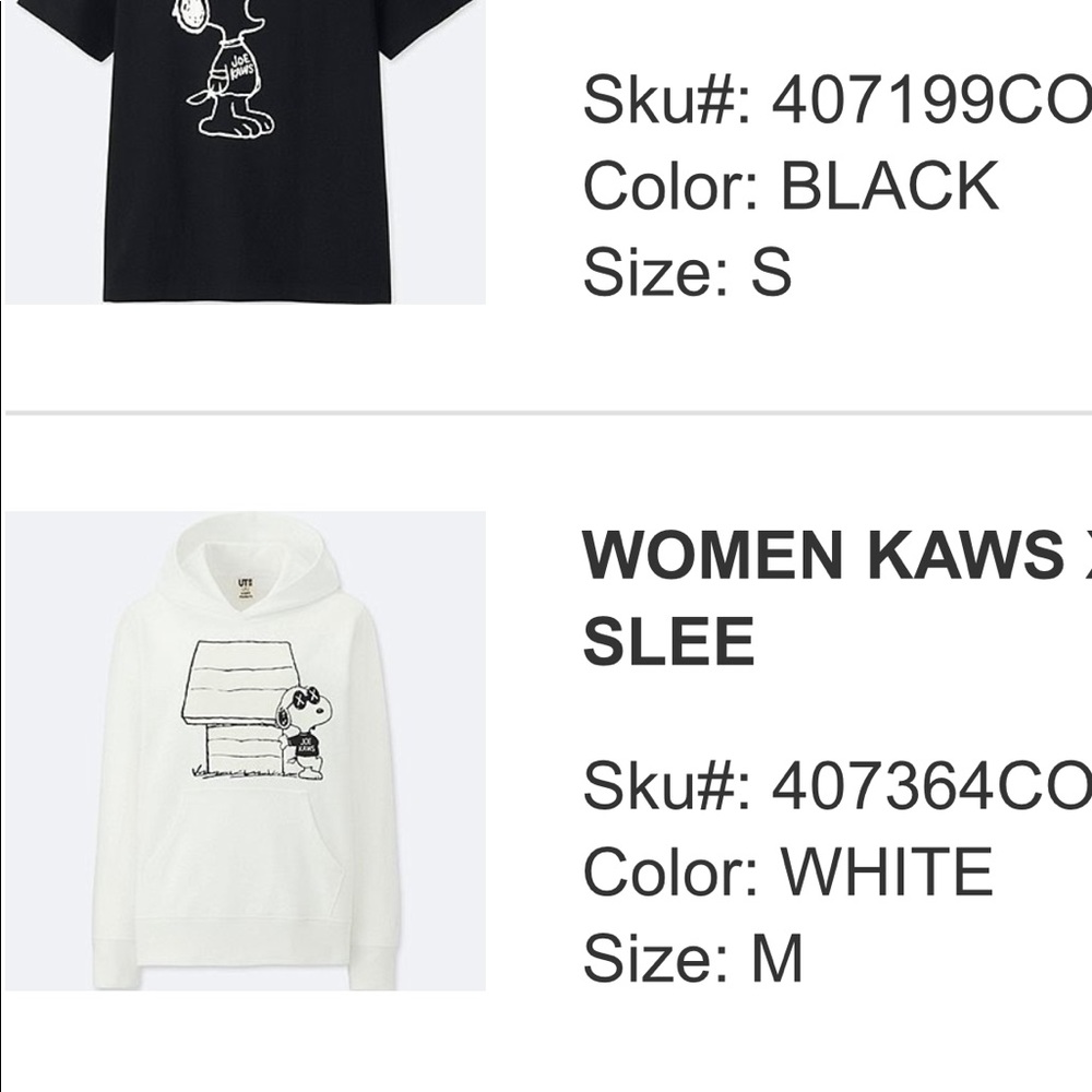 Uniqlo x KAWS x peanuts snoopy white cotton hoodie